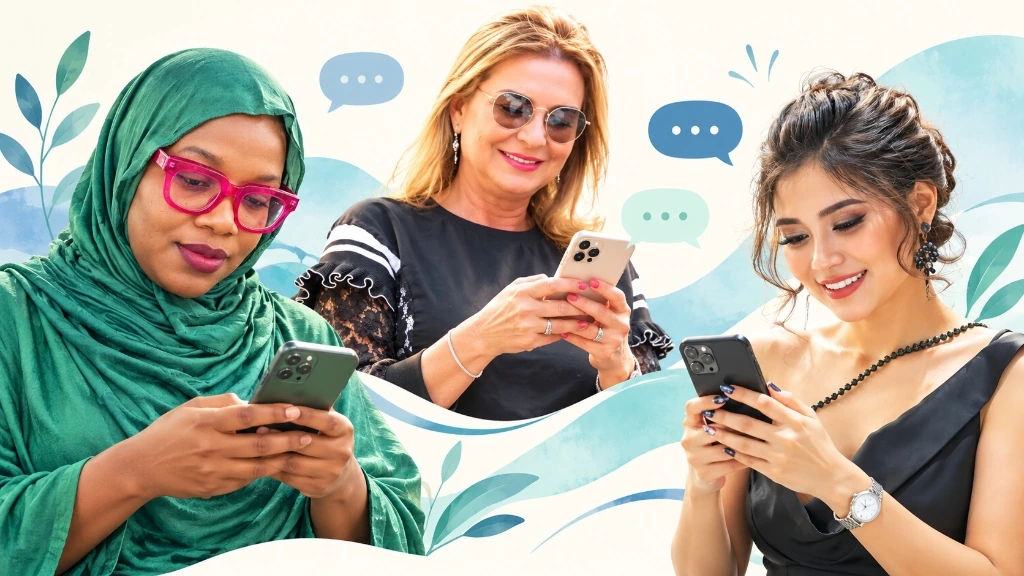 Three women staying connected through messages on their phones.